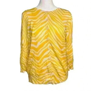 Chaus Women’s Size S Yellow /White 3/4 Sleeves Silk Blend Lightweight Cardigan
